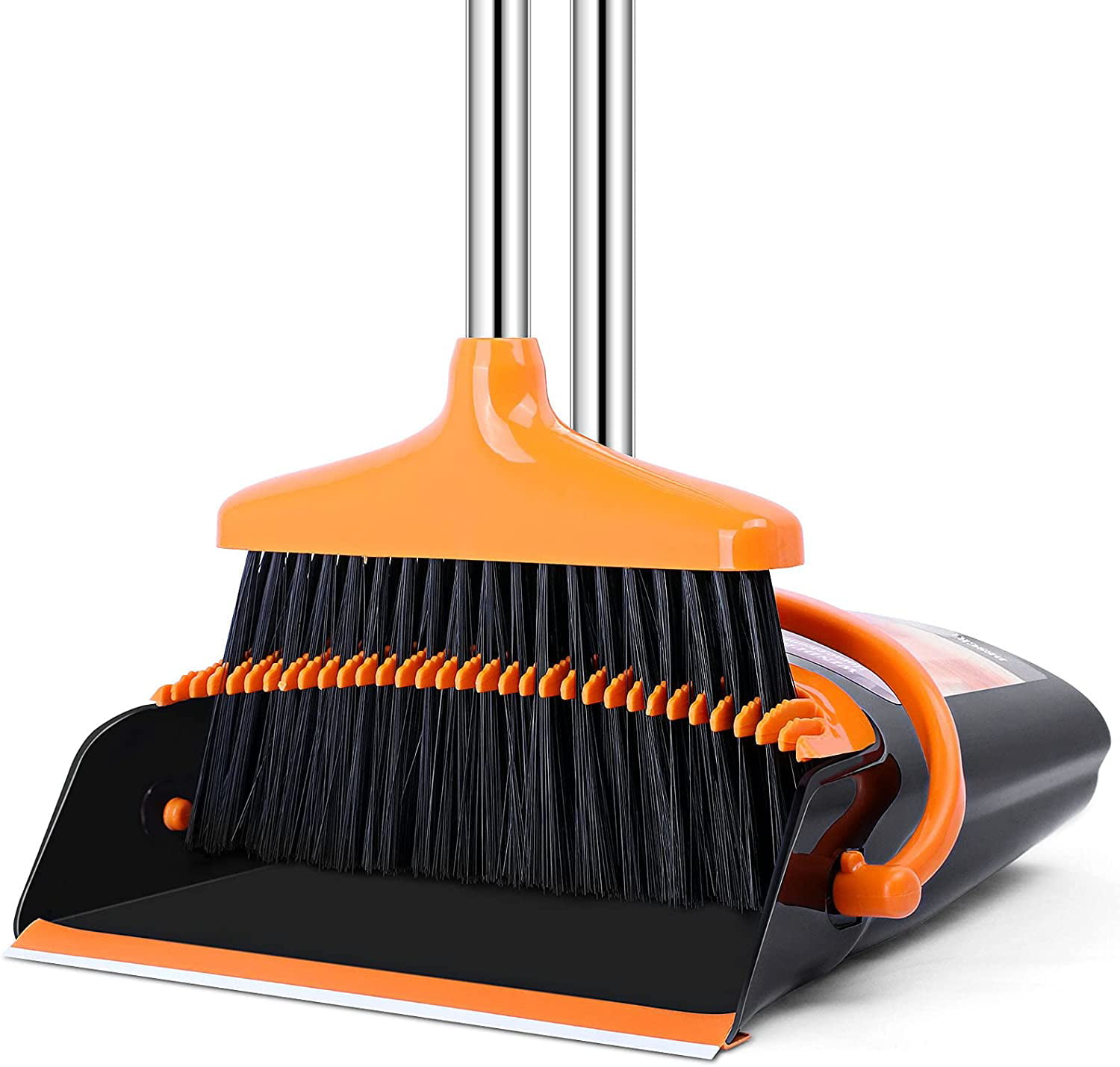 Orange Long Handled Dustpan And Brush Set Dust Pan Handle Broom Upright Sweep 