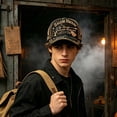 thumbnail image 2 of Halloween Cap Salem Broom Witch Print Adjustable Baseball Cap Spooky Graphic Hat for Halloween Party Casual Daily Wear(Black-23x18cm), 2 of 4