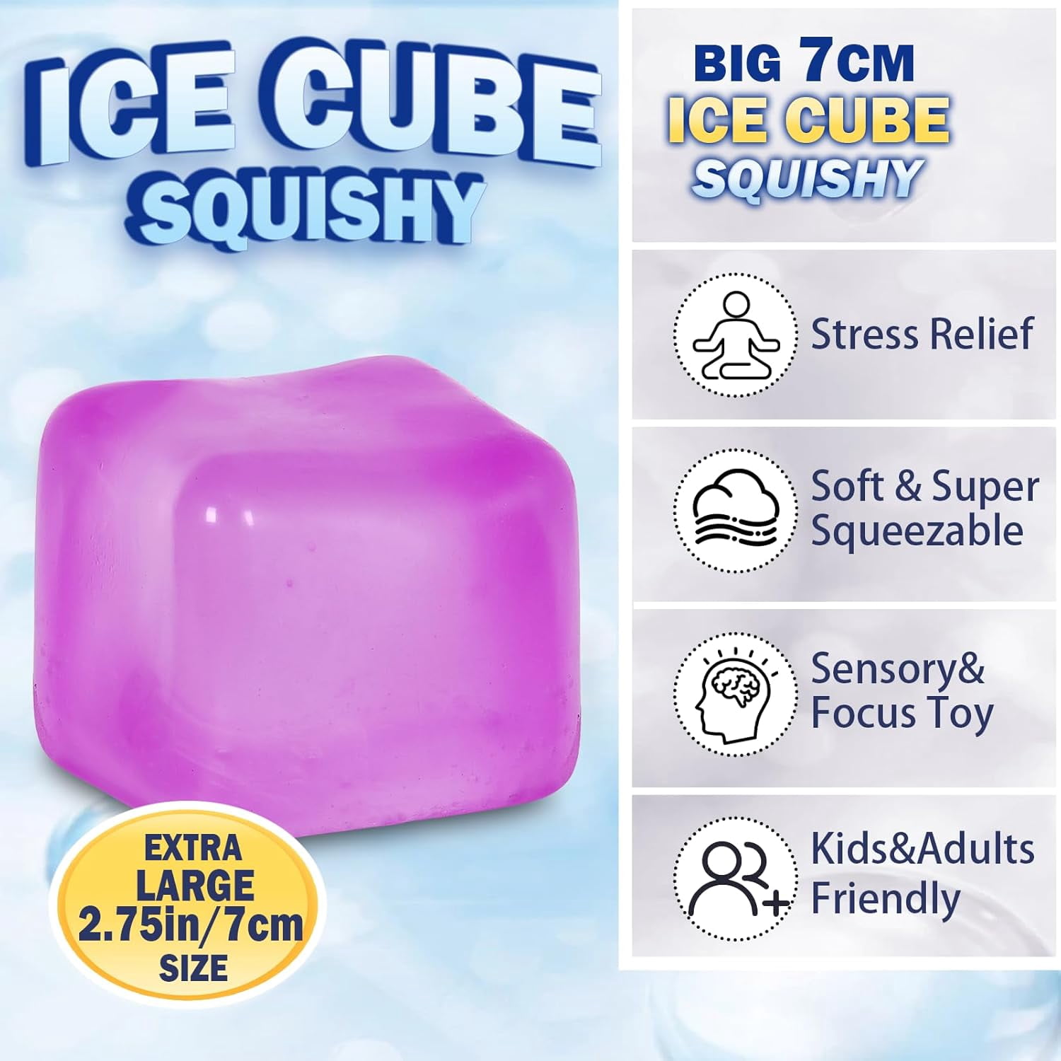 Adult-Size 2.76inch/7cm Stress Cube – Larger Than Mini Squishy Cubes, Slow-Rise Sensory Fidget for Stress Relief, Focus & Light Hand Exercise – Safe for Ages 3+ (Purple)