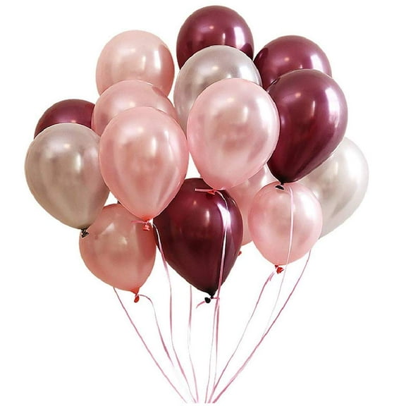 DalvayDelights Burgundy Rose Gold and Silver Gray Pearl Pearlized Latex Balloons 100 Count 12 Inch 12"