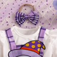 thumbnail image 3 of GYRATEDREAM Newborn Baby Girl Fall Outfit Ruffle Ribbed Romper Pumpkin Suspender Skirt Set Cute Bow Headband Halloween Clothes Set, 3 of 8