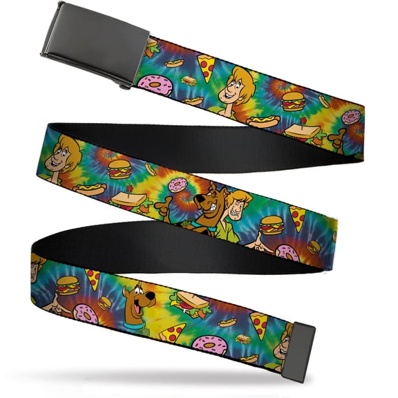 Adjustable Belt, Clamp Buckle, Cut-to-Fit, Scooby Doo and Shaggy Poses Munchies Tie Dye Multi Color