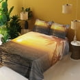 thumbnail image 3 of Ambesonne Beach Fitted & Top Sheet Set with Shams, Palm Tree Island Sunset, Yellow Bluegrey, 3 of 7