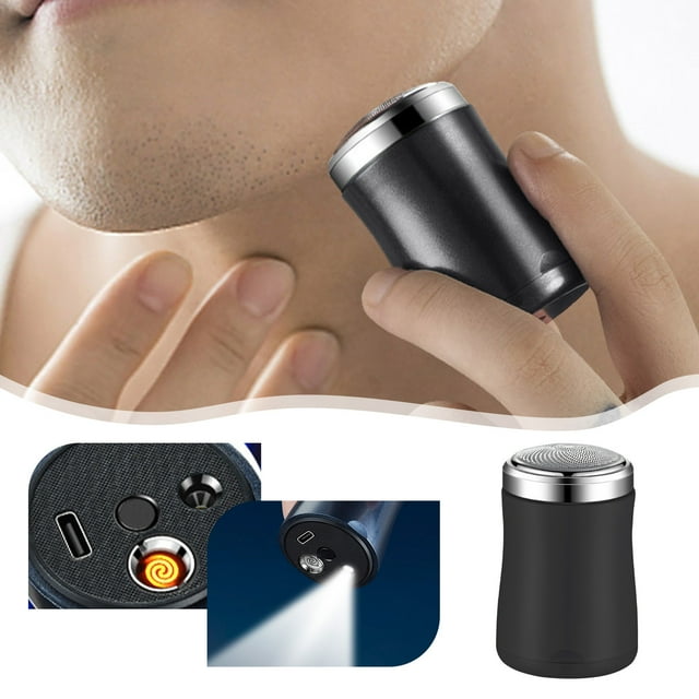 FHBVT Mini Portable USB Rechargeable Shaver for Men, Compact and Waterproof, Comes with Flashlight and Lighter Function, Ideal for Travel Business Trips Camping, Fast Charging with 90-Minute Runtime
