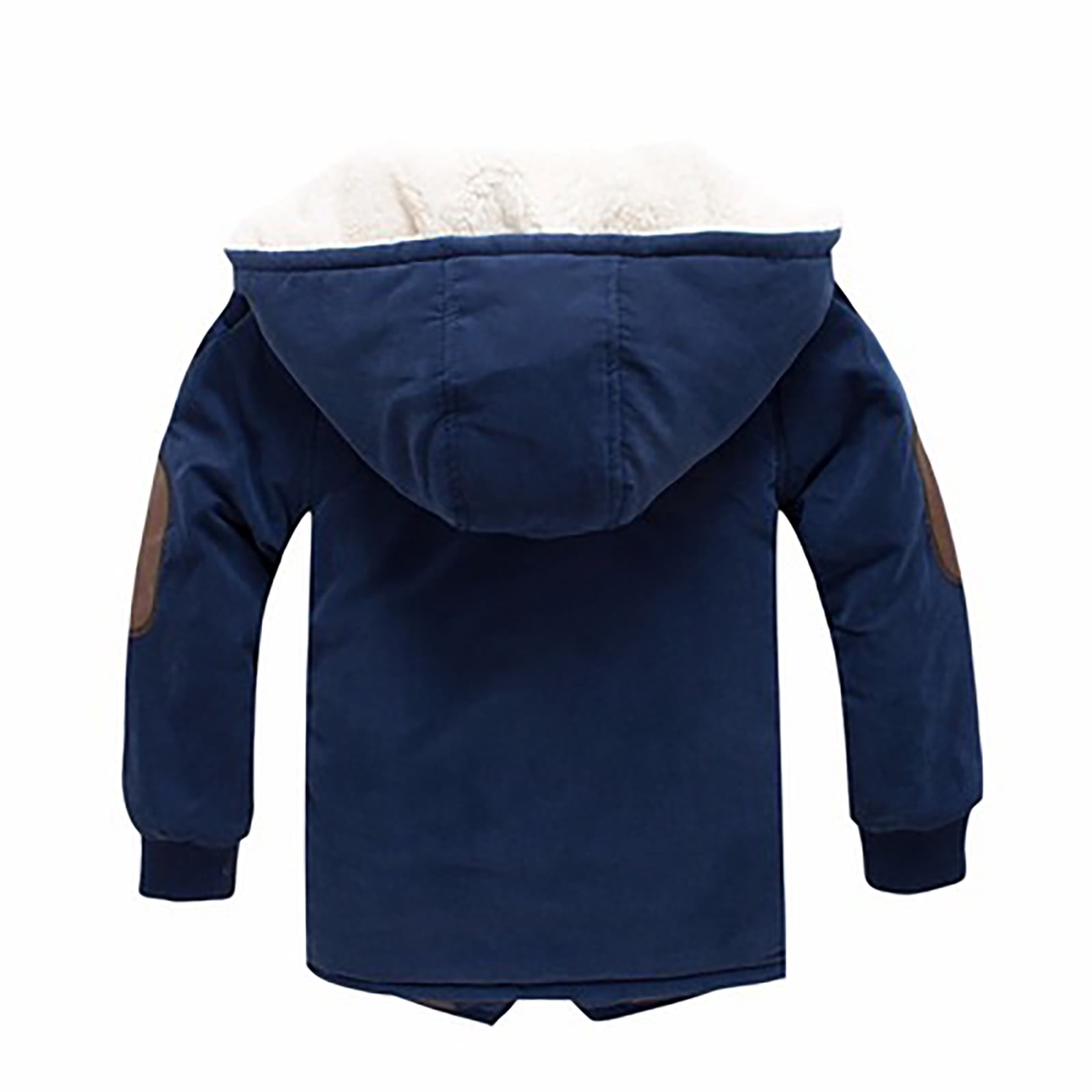 Odeerbi Boys Cotton-padded With Thick Fleece Hooded Mid-length Cotton Jacket