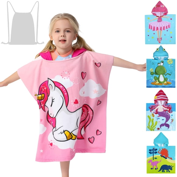 Poncho Athaelay Kids con capucha, 61 x 122 cm, diseño de unicornio
