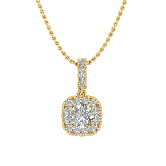 1/4 Carat Diamond Cushion Shape Pendant Necklace in 14k Yellow Gold (Silver Chain Included)
