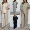 thumbnail image 5 of Conjunto informal de moda para mujer, Top Irregular de manga larga con cuello redondo, pantalón holgado de pierna ancha, traje de 2 piezas para oficina, primavera y verano, 2024, 5 of 5