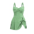 thumbnail image 7 of ClodeEU Women's Plaid One Piece Adjustable Straps Swimsuit with Built in Pads,Backless Modest Skirt Shorts Slim Fit Swimwear Green,Womens Plus L, 7 of 7