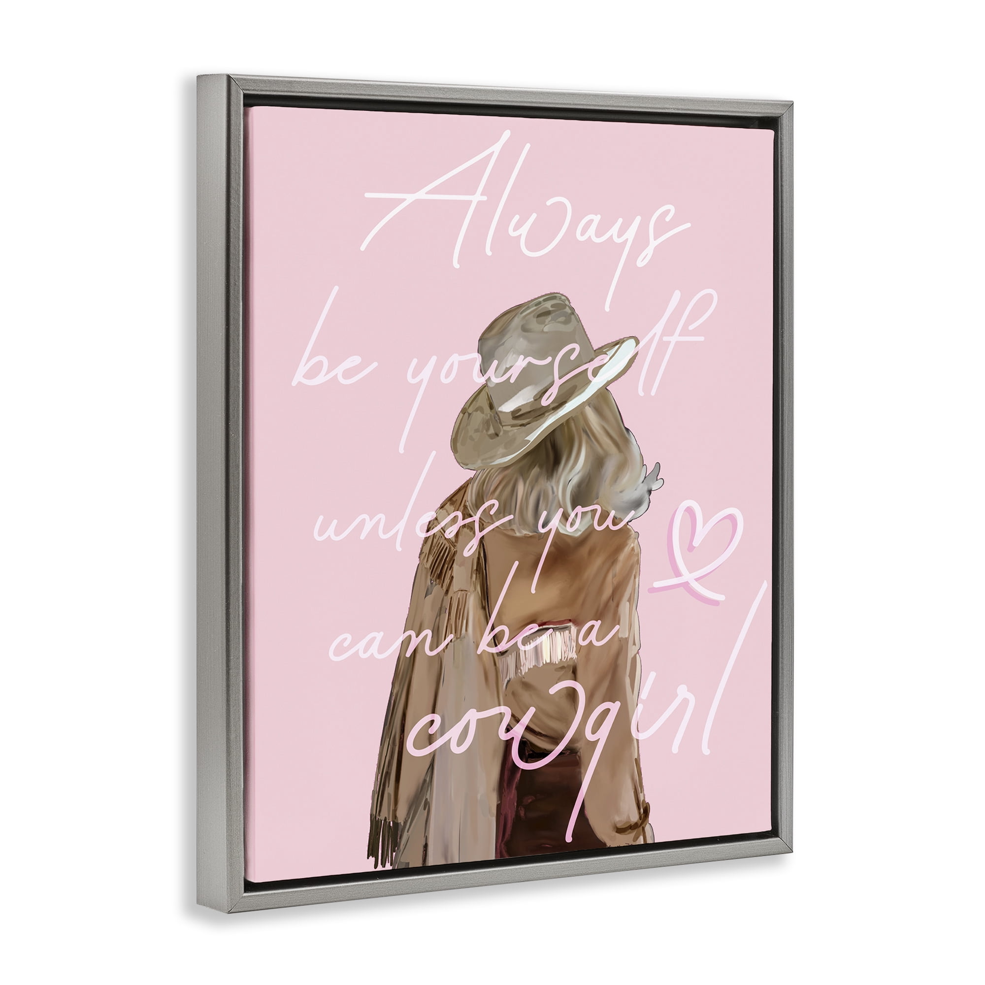 Stupell Industries Be Yourself Cowgirl Novelty Painting Gray Floater Framed Art Print Wall Art, 17 x 21