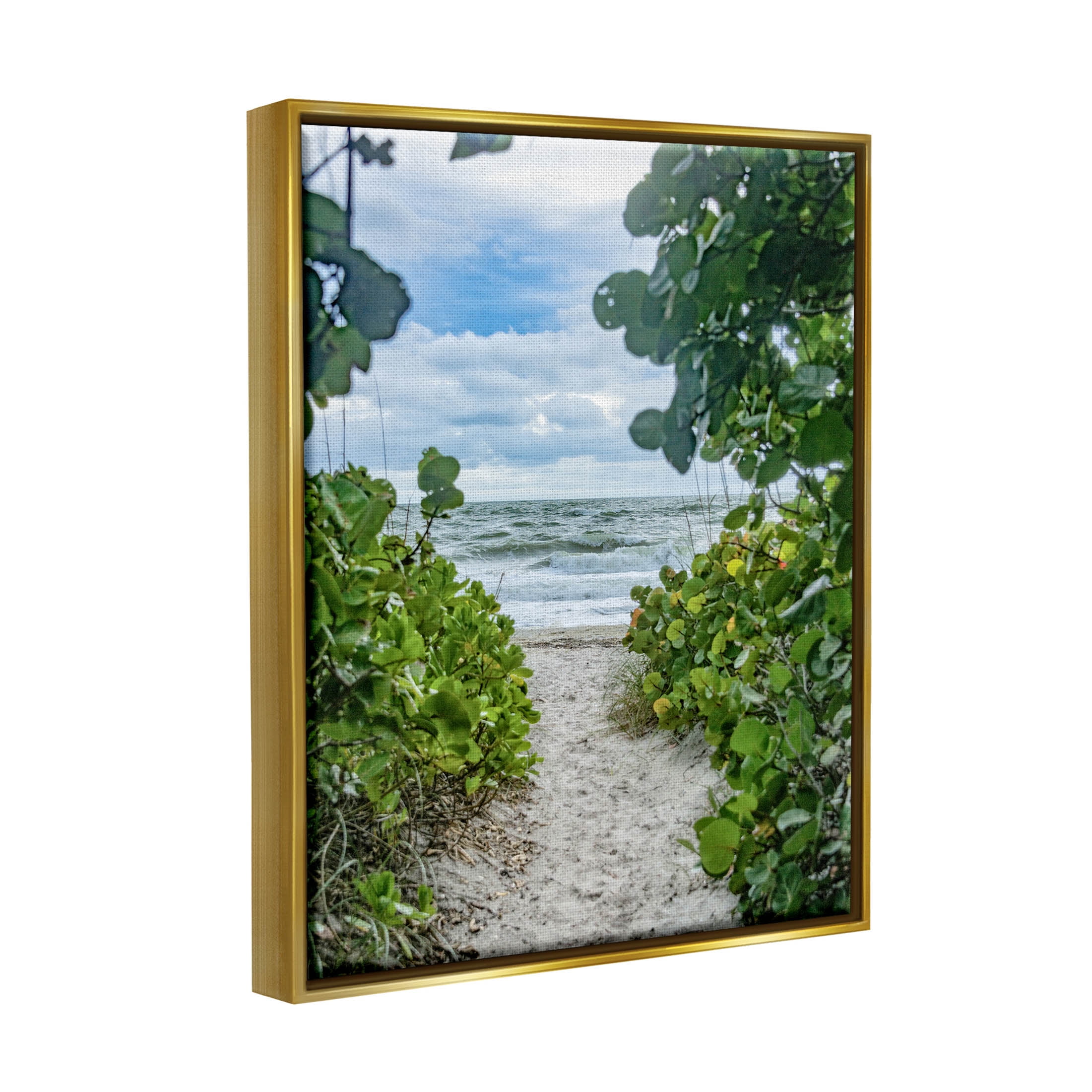 Stupell Industries Overhanging Beach Greenery Plants Path Photograph Metallic Gold Floating Framed Canvas Print Wall Art, Design by Mary Lou Photography