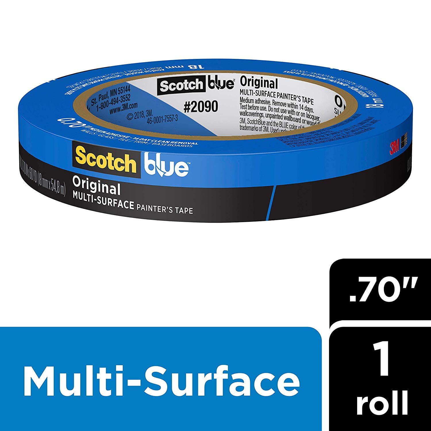 2090 1 Pack ScotchBlue Original Multi-Surface Painters Tape.70 inches x 60 Yards 