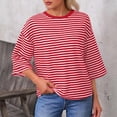 thumbnail image 5 of Tops Y Blusas de Manga 3/4 de Mujer Tops de Verano de Manga 3/4 de Mujer Moda Casual Raya Cuello Redondo 3/4 de Manga Blusas Camisas Top, 5 of 5