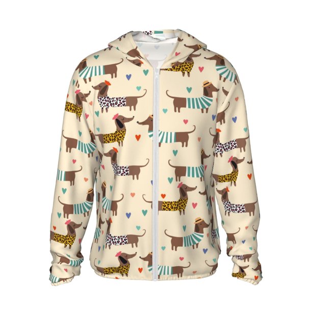 Balery Dachshund Dog Sudadera ligera de manga larga con capucha y protección solar UPF 50+ para hombre y mujer, ideal para pesca y running-Medium