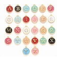thumbnail image 1 of 26 dijes redondos planos con letras, chapados en oro, de 14 x 12 x 2 mm, iniciales de la A a la Z, esmaltados, de doble cara, con lentejuelas y orificio de 1,5 mm., 1 of 8
