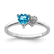 925 Sterling Silver Polished Blue Topaz and Diamond Ring Jewelry Gifts for Women - Ring Size: 7 to 8
