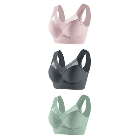 Bigersell Wirefree Bra With Support Clearance 3pc Women Without Underwire Underwear Thin Lace Solid Color Push-Up Adjustment Bra Balconette Bra Style F-486 Green 4XL
