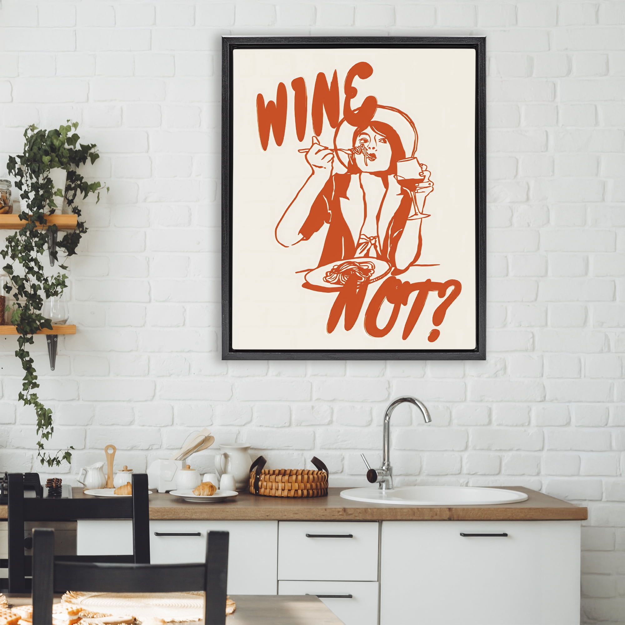 Stupell Industries Wine Not Retro Meal Time Black Framed Floater Canvas Wall Art, design by The Prints Vibe