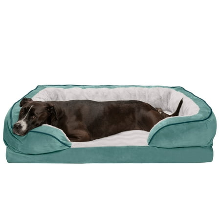 UPC: 0842229125313 | FurHaven Pet Products Velvet Waves Perfect Comfort Full Support Sofa-Style Pet Bed for Dogs & Cats – Celadon Green Jumbo