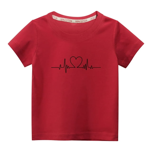 Penkiiy T-shirt en Coton pour Tout-Petits Garçons Filles Mode Mignon Col Rond Imprimé Saint-Valentin Manches Courtes 3-4 Ans Rouge