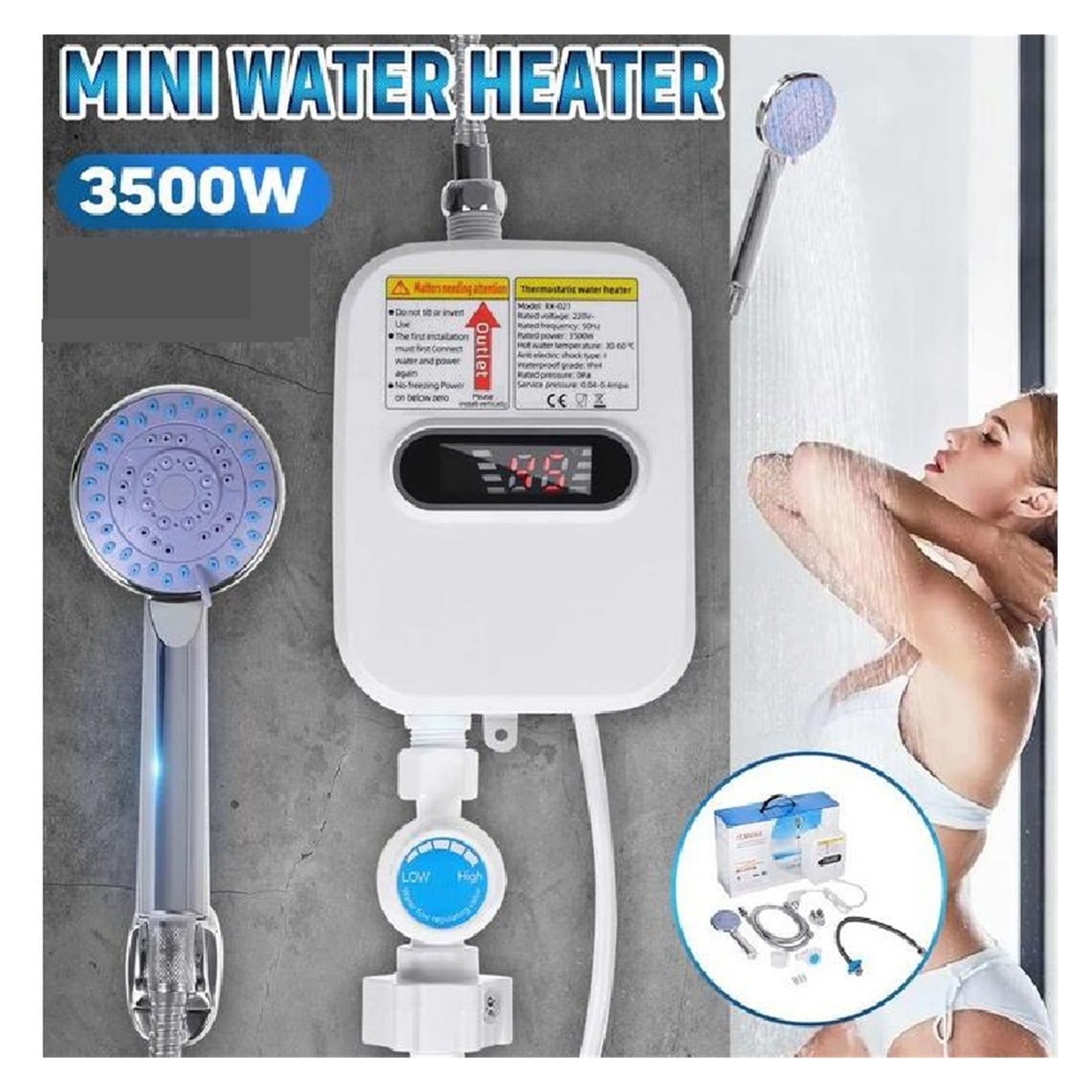 Electric Tankless 3500W Mini Instant Hot Water Heater Kitchen Faucet Tap Heating 3 Seconds Instant Heating ,Safety Protections