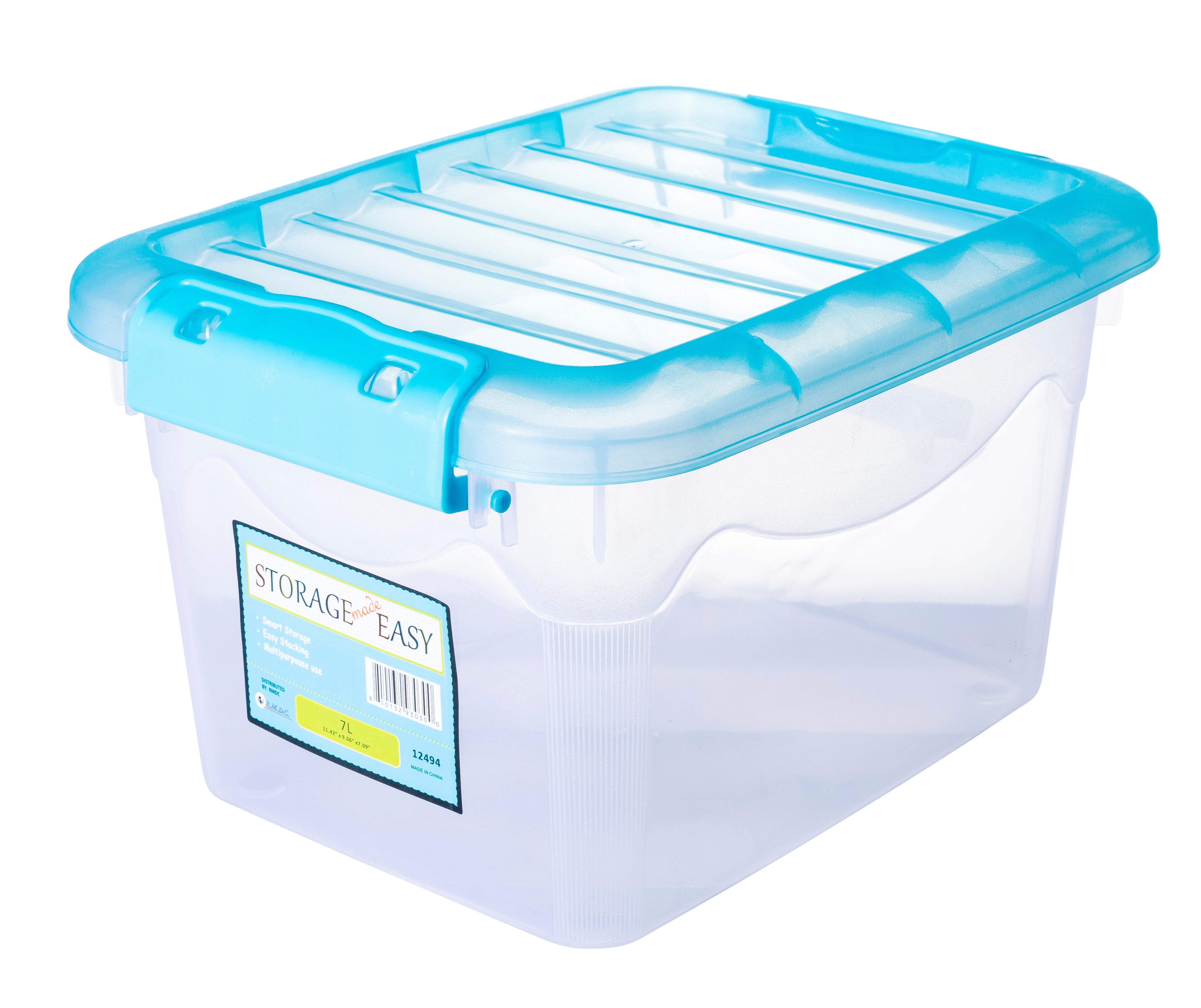 Plastic Storage Box 7L with Blue Lid, 11.5"x9"x7", Storage Made Easy, Use by Adults and Teens