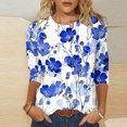 thumbnail image 2 of Dyegold 3/4 Sleeve Women Tops Dressy Casual Comfy Loose Cute Trendy T-Shirt Shirts Floral Printed Tunics Top Plus Size for Women Round Neck Fall Female Blouse Long Sleeve, 2 of 4