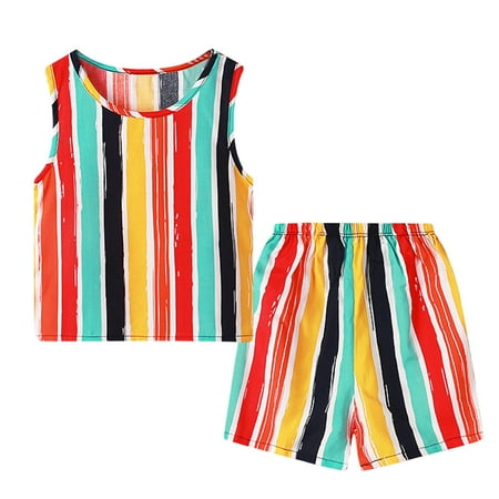 

LBECLEY Wrap Set Toddlers Kids Girls Boys Fashional Floral 3D Prints Sleeveless Vest Top Short Pants 2Pcs Girls Outfits Set Elephant Clothes Red 130