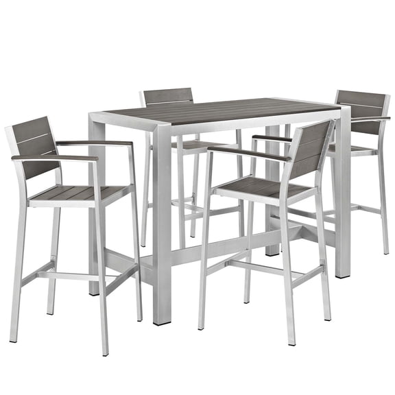 Modern Contemporary Urban Design Outdoor Patio Balcony Five PCS Dining Chairs and Table Set, Grey Gray, Aluminum