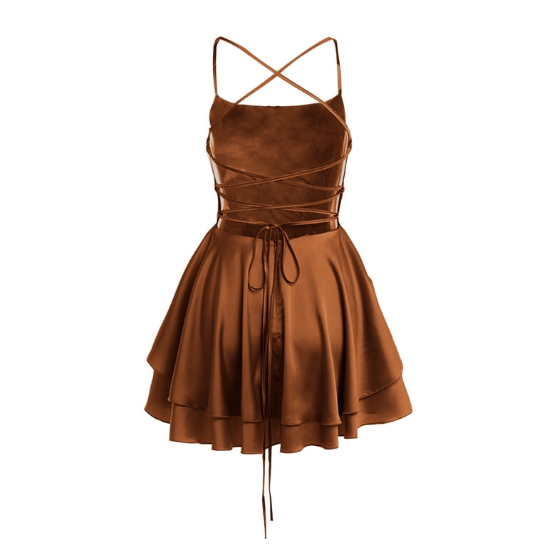 Herrnalise Women Sexy Backless Short Romper Satin Dress Cowl Neck Tie Ruffle Layer Spaghetti Strap Jumpsuit Mini Dress - Walmart.com Herrnalise Women Sexy Backless Short Romper Satin Dress Cowl Neck Tie Ruffle Layer Spaghetti Strap Jumpsuit Mini Dress - Walmart.com