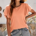 thumbnail image 5 of safuny Women's Trendy Loose Tops Clearance Summer Sale Clothing Trendy Tees Solid Ruffle Sleeve Shirts Round Neck Pullover Eyelet Elegant Casual Orange S, 5 of 7