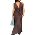thumbnail image 1 of Robe Maxi Élégante à Col en V Profond Imprimé Floral/dentelle devant Dos Nu pour Fête, 1 of 8