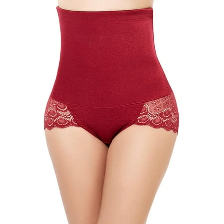 

Ocuuer Women High Waist Lace Breathable Briefs Slim Sexy Underwear (Red)(XXL)