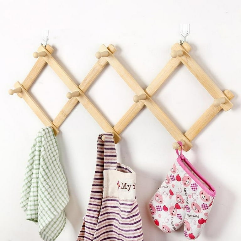 Happon Expandable Accordion Style Wooden Wall Rack Versatile Coat