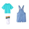thumbnail image 3 of LRen Overalls for Girls Size 10-12 Summer Denim Shortsalls+ Solid Color Top+Socks 3Piece Set Loose Fit Cotton Daily Wear Stretchy Denim Rompers With Pockets, 3 of 7