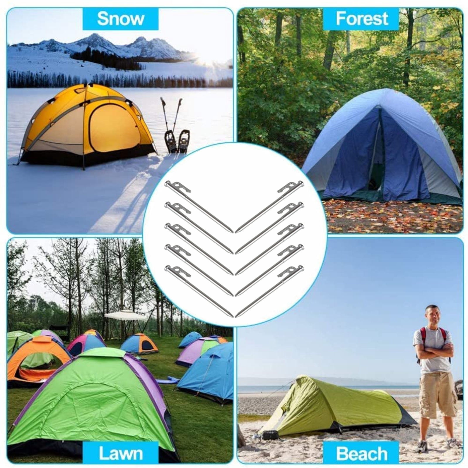 SIELUNO 10 Pieces Stainless Steel Tent Stake Ground Anchor Steel Tent Pegs For Camping Canopy-40cm-Silver