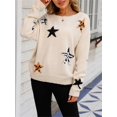 thumbnail image 2 of Niusricy Women's Cozy Star Print Sweaters Ladies Long Sleeve Knitted Pullovers Casual Round Neckline Sweatshirts Chunky Cable Knitwear Tops Warm Basic Jumpers Clothes Streetwear for Fall Winter, 2 of 6