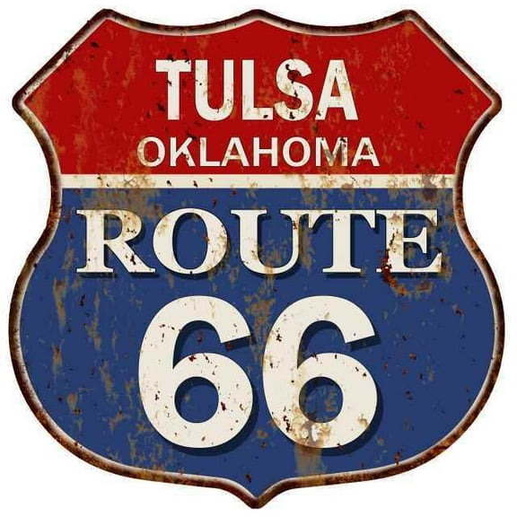 TULSA, OKLAHOMA Route 66 Shield Metal Sign Man Cave Garage Size: 12"x 12"
