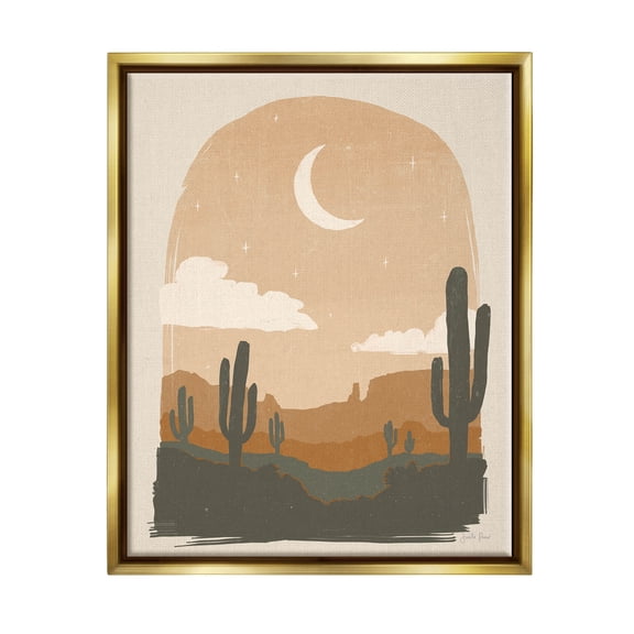 Stupell Industries Arid Desert Cactus Under Night Sky Graphic Art Metallic Gold Floating Framed Canvas Print Wall Art, Design by Janelle Penner