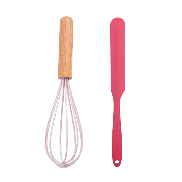 Juego de mini utensilios de cocina de 2 piezas: herramientas de cocina de silicona con mangos de madera Vhermosa
