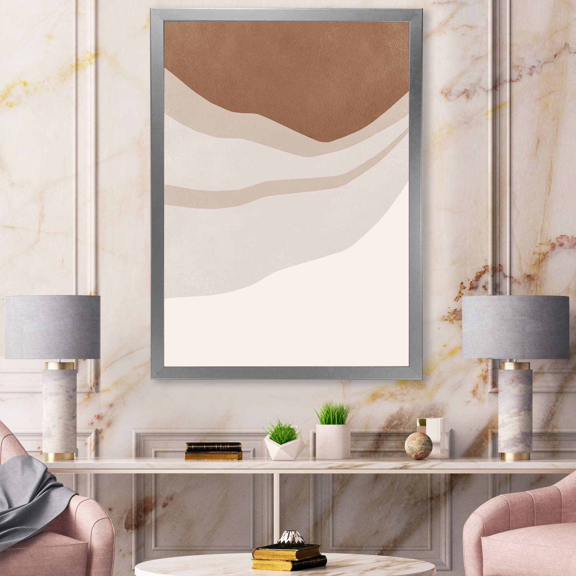 Designart 'Ivory and Terracotta Shapes with Scuff Effect' Modern Framed Art Print