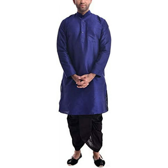 Royal Kurta Mens Silk Blend Dhoti Kurta Blue