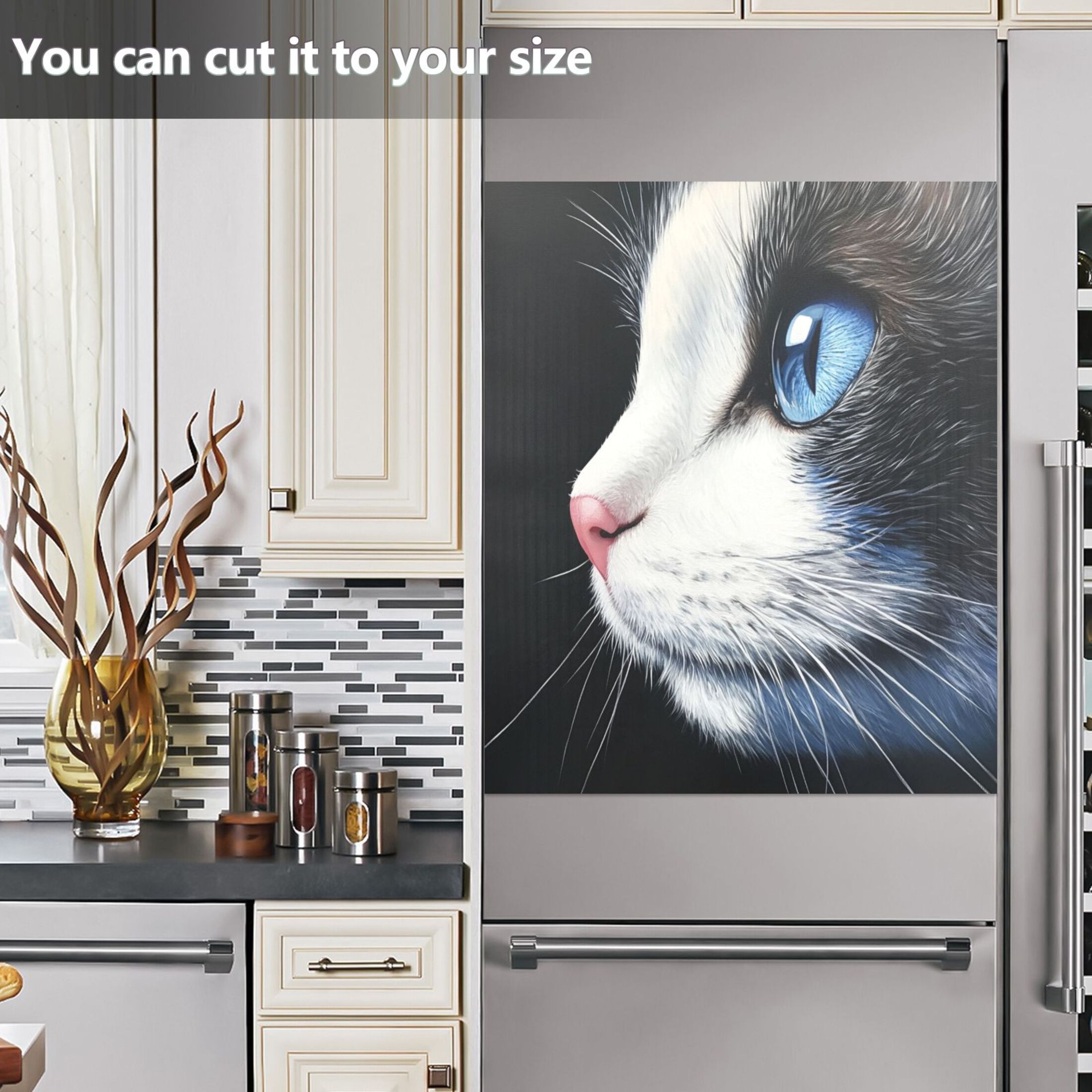 Dishwasher Magnetic Sticker 23x26 Inch Refrigerator Magnetic Sticker Washing Machine Magnetic Sticker Kitchen Panel Magnetic Sticker Home Decor Blue Eyed Cat