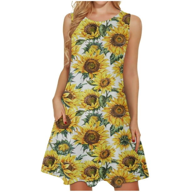 Mujeres verano casual sin mangas cuello redondo gradiente impreso bolsillo manga vestidos vestido suelto OAVQHLG3B Store lin121212