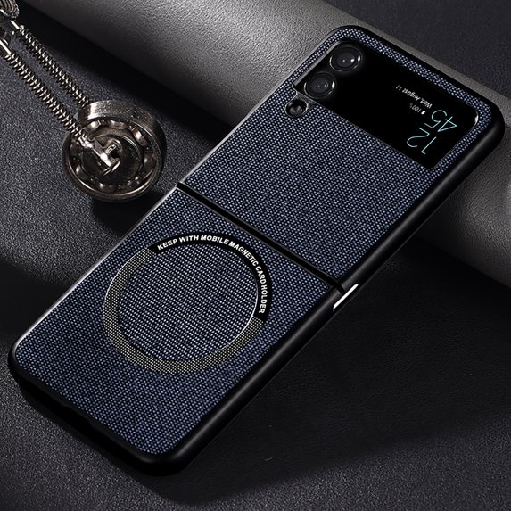 Allytech Magnetic Case Compatible with MagSafe Charger Fit for Samsung Galaxy Z Flip3 5G (2021),Shockproof Cloth Texture Leather Folding Ultra Thin Phone Case Cover,Blue