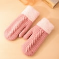 thumbnail image 4 of 1 Pair Women Winter Gloves Color Matching Elastic Thickened Soft Plush Warm Windproof Fiver Fingers Windproof Warm Outdoor Cycling Gloves, 4 of 7