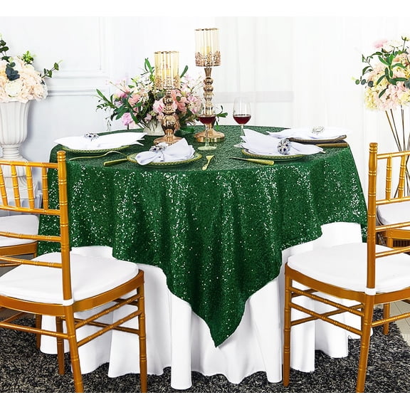 Wedding Linens Inc. 72" x72" Square Sequin Glitz Table Overlay Toppers Tablecloth - Hunter Green/Holly Green
