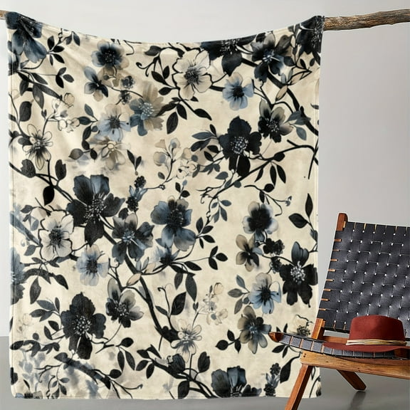Vintage Floral Printed Fleece Blanket: Warm, Soft, and Comfortable for Sofa, Bed, Car, Office, Camping, and Travel - Suitable for All Seasons