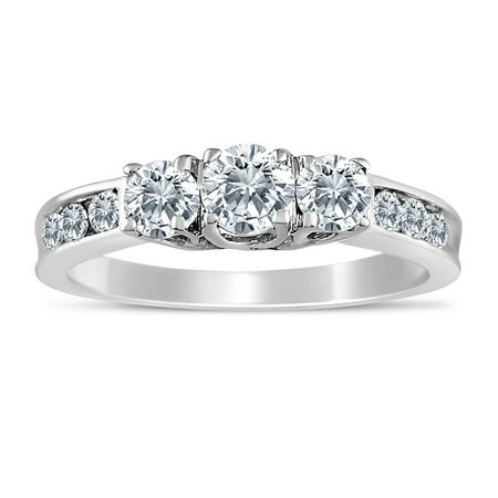1.00ctw Diamond Three Stone Ring With Side Stones in 10k White Gold