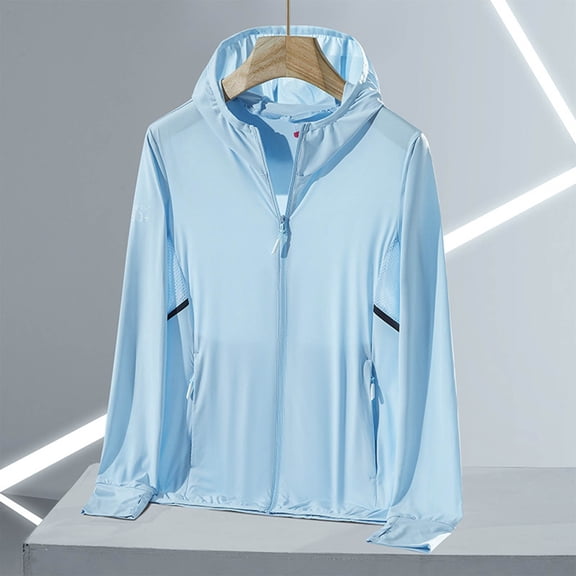 RKSTN Jackets for Women Sun Protection Hooded Shirt Solid Color Long Sleeve Zip up Breathable Daily Commuting Thumb Loop Shirts with Pockets